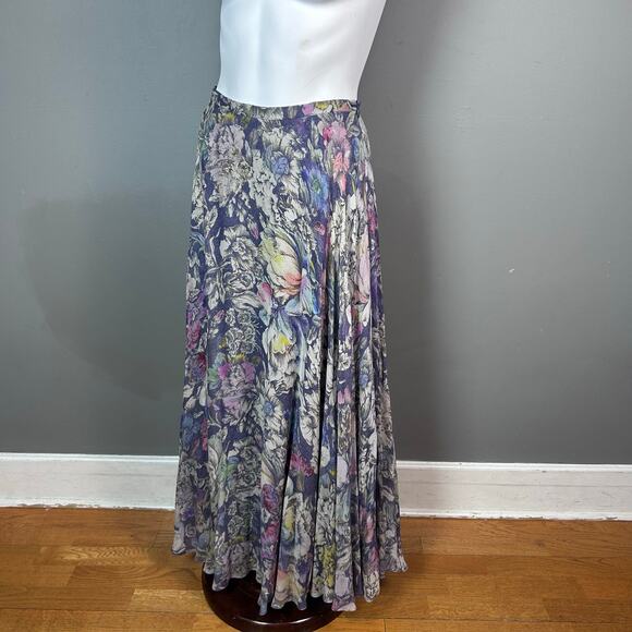 Anthropologie maxi skirt size 4 floral drop waist feminine fairy purple romantic